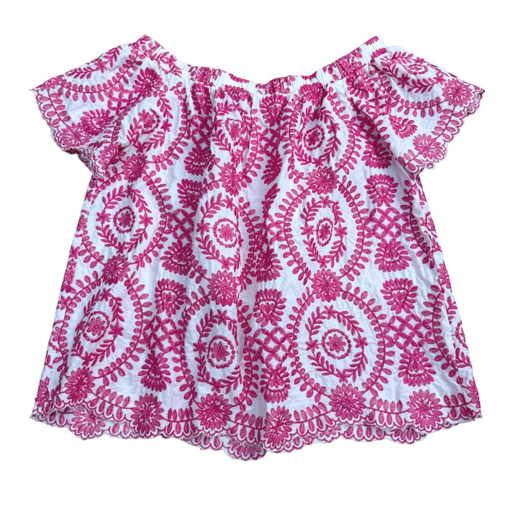 Pink Lily Top Embroidered Off-The-Shoulder Women M Pink Bohemian Scalloped Hem